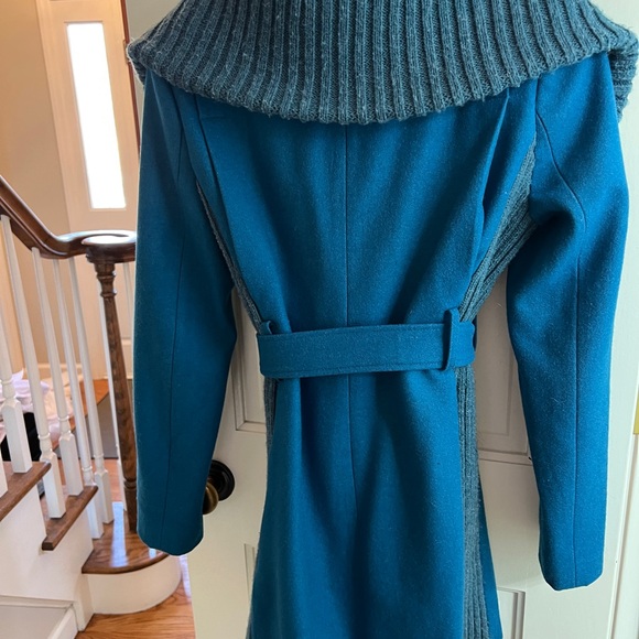 ANTHROPOLOGIE ELEVENSES teal wool jacket coat with adjustable scarf neckline - Picture 4 of 7